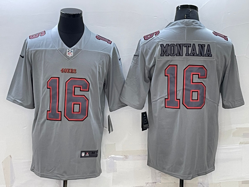 Men's San Francisco 49ers #16 Joe Montana Grey Atmosphere Fashion Stitched Jersey Men's San Francisco 49ers #16 Joe Montana Grey Atmosphere Fashion Stitched Jersey
